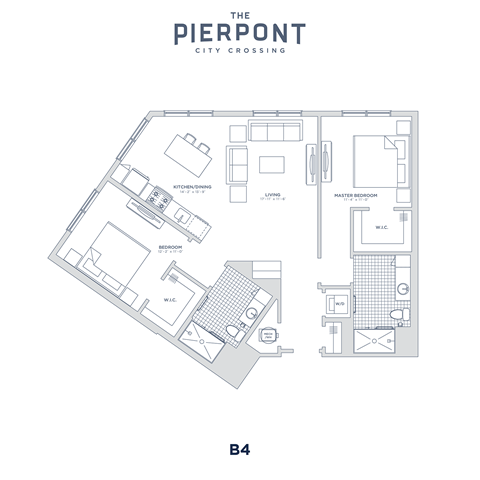 Floor plan for 2 beds, 2 baths, 1134 sqft